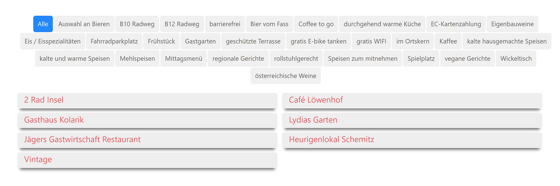 Schlagwortfilter bei GastroMaps