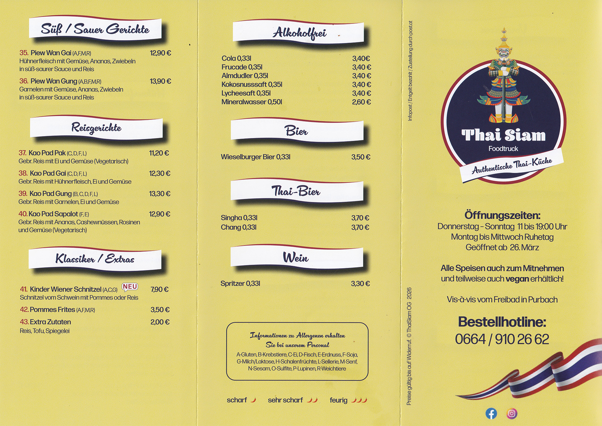 Thai Siam Speisekarte Seite 1